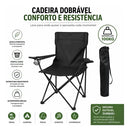 Cadeira De Pesca Dobrável Com Apoio De Braço E Porta Copos Cor Preto B&G SHOPPING