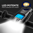 Farol Bike Com Velocímetro e Buzina YBF, Iluminação Dianteira LED Recarregável