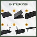Mesa Dobrável Vira Maleta Com Alça Portátil 1.80m Para Camping Pesca Jardim Área Externa Ou Interna Salão De Festas Gourmet Cor Preto Luvinco