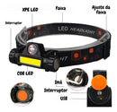 Lanterna Cabeça Testa Capacete Com Foco Recarregável Usb Ajustável Com Imã Resistente Água Led T6 + 1 Led Cob Forte Potente Cor Luz Branco