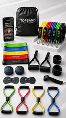 Kit 20 Itens Esportivos Para Treino Em Casa Academia Fitness Funcional Com Elásticos Extensor Puxadores Massageador Faixas Elásticas Mini Band P/ Exercícios Ginástica Fisioterapia Topsand Activewear