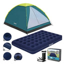 Kit Camping Barraca + Colchão Inflável Casal + Bomba Bestway 4 Pessoas