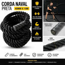 Corda Naval Preta 40 Mm 10 Mts Com Protetor Treino Funcional Ropeshop
