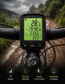 Ciclocomputador Bike Velocimetro Digital Com Fio Lcd Backlight 27 Funções Hodometro Temperatura Relogio Bicicleta Mtb Speed