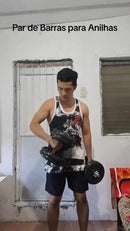 Par Barra Maciça 40cm Halteres Rosca Dumbell Treino Academia