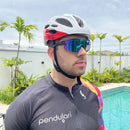 Óculos Corrida Bike Ciclismo Beach Tennis Pescaria Elleven Colors Armação Preto Lente Espelhada Azul