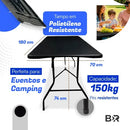 Mesa Dobrável 1,80m Vira Maleta Com Alça Portátil Para Camping Pesca Área Externa Preta