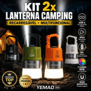 Kit 2 Lanternas De Camping Multifuncionais Led Recarregável Usb-c Com Rgb 7 Cores Ipx4 Gancho Portátil Para Barraca Trilha Pesca Emergência