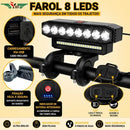 Farol Lanterna Bike 8 Led Potente Recarregável Usb Controle Buzina Integrada Sinalizador Luz Forte Ajustável Todo Tipo De Bicicleta Ybf