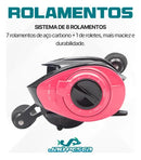 Carretilha Maruri New Crobat 7+1 Rolamentos Drag 7kg - Rosa - Direito