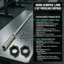 Kit Barra Reta Olímpica 50mm 1,20m  + Par Presilha Rápida