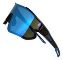 Óculos Corrida Bike Ciclismo Beach Tennis Pescaria Elleven Colors Armação Preto Lente Espelhada Azul