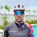 Óculos Corrida Bike Ciclismo Beach Tennis Pescaria Elleven Colors Armação Preto Lente Espelhada Azul