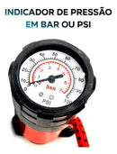 Bomba De Ar Manual Portátil Para Pneu De Bicicleta Com Medidor 3 Bicos Manômetro 100 Psi Pneus Moto Bike Carro Bola Balão Colchão Inflável Bico Fino E Grosso