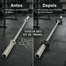 Kit Barra Reta Olímpica 50mm 1,20m  + Par Presilha Rápida