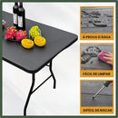 Mesa Dobrável Vira Maleta Com Alça Portátil 1.80m Para Camping Pesca Jardim Área Externa Ou Interna Salão De Festas Gourmet Cor Preto Luvinco