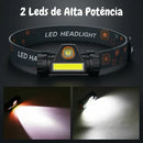 Lanterna Cabeça Testa Capacete Com Foco Recarregável Usb Ajustável Com Imã Resistente Água Led T6 + 1 Led Cob Forte Potente Cor Luz Branco