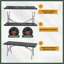 Mesa Dobrável Vira Maleta Com Alça Portátil 1.80m Para Camping Pesca Jardim Área Externa Ou Interna Salão De Festas Gourmet Cor Preto Luvinco
