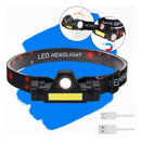 Lanterna Cabeça Testa Capacete Com Foco Recarregável Usb Ajustável Com Imã Resistente Água Led T6 + 1 Led Cob Forte Potente Cor Luz Branco