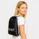 Mochila Saco Fanza Moda e Acessórios Preto Sport 35x45cm Com Bolso Zíper