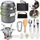Kit Cozinha Camping Panelas Completo 14 Pecas Mini Fogareiro Cinza Fogao Portatil Acampamento Talheres Dobraveis Copos Pratos Bolsa Transporte Viagem Trilha Camping Pesca Outdoor Utensilios