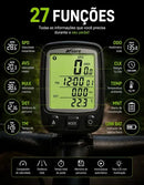 Ciclocomputador Bike Velocimetro Digital Com Fio Lcd Backlight 27 Funções Hodometro Temperatura Relogio Bicicleta Mtb Speed