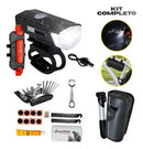 Kit Bike Farol Lanterna Recarregável Bicicleta Frontal Traseiro A Prova D'água + Estojo Kit Ferramentas Bicicleta Acessórios Bolsa Quadro Bike Com Reparo Pneu Bomba De Ar Remendo Chaves